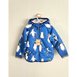 NWT Mini Boden Sherpa Lined Anorak Penguin Print, Size 4/5